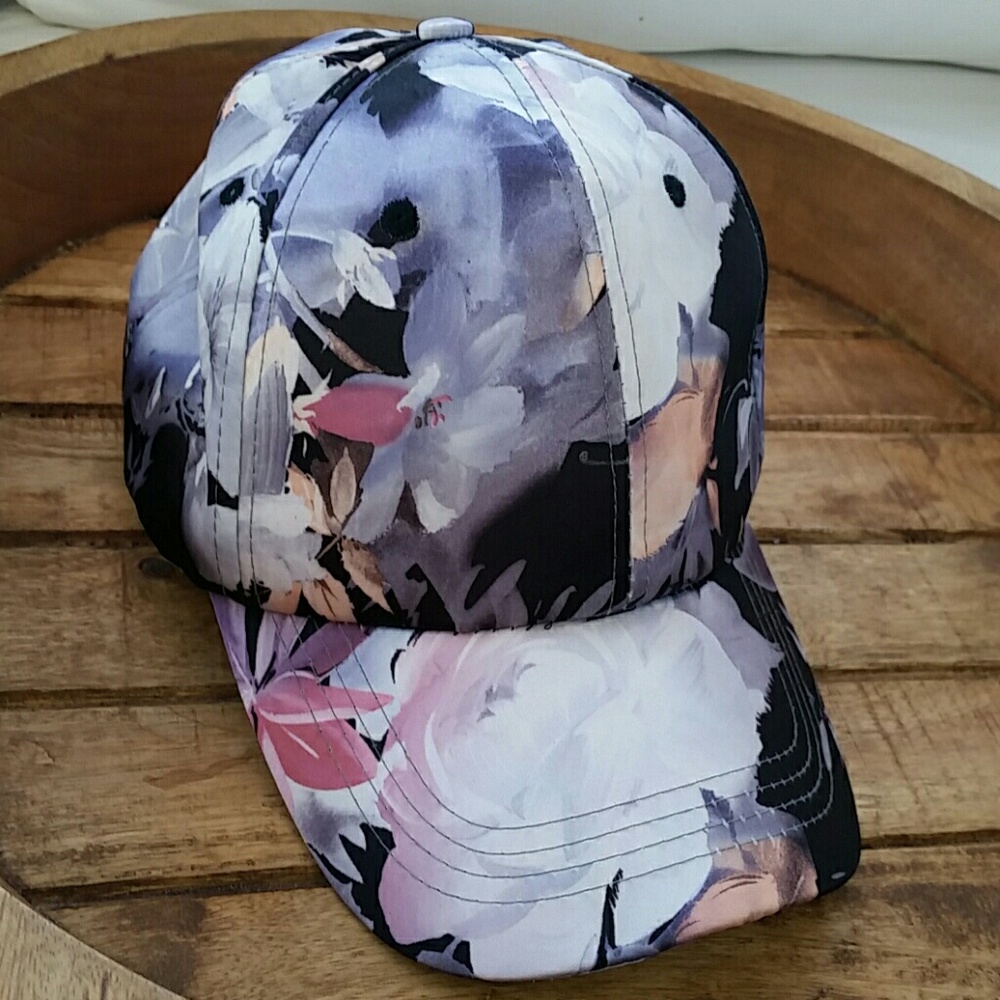 bebe Floral Baseball Cap - Black, Pink, White